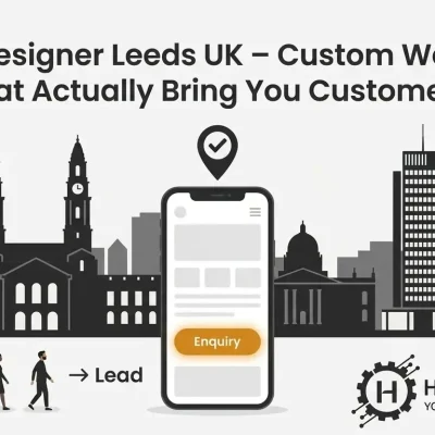 Web designer Leeds UK infographic showing enquiry turning into lead – custom websites that bring customers, HumbleTechX
