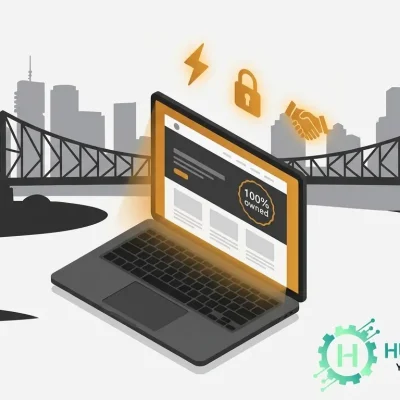 HumbleTechX logo with text "100% owned" – custom web design Brisbane for fully owned websites